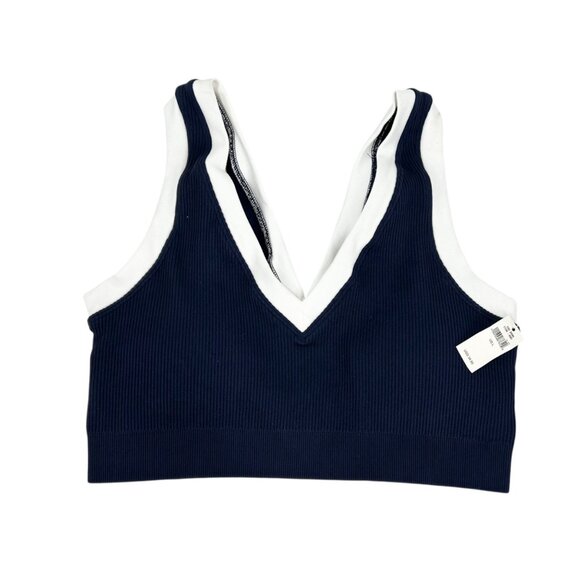 NWT Aerie Ribbed Plunge V-Neck Blue/White Contrast Sports Bra - Picture 1 of 5